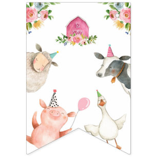 Farm Animals Barnyard Girl Happy Birthday Banner