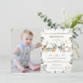 Farm Animals Barnyard Greenery 1st Birthday Foto Kaart (Staand voorkant)