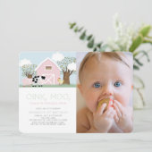 Farm Animals Barnyard Pink Barn 1e verjaardag Foto Kaart (Staand voorkant)