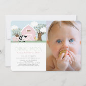 Farm Animals Barnyard Pink Barn 1e verjaardag Foto Kaart (Voorkant)