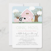 Farm Animals Barnyard Pink Virtual Baby shower Kaart (Voorkant)