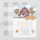 Farm Animals Barnyard Pumpkin Patch 1st Birthday I Kaart (Voorkant / Achterkant)