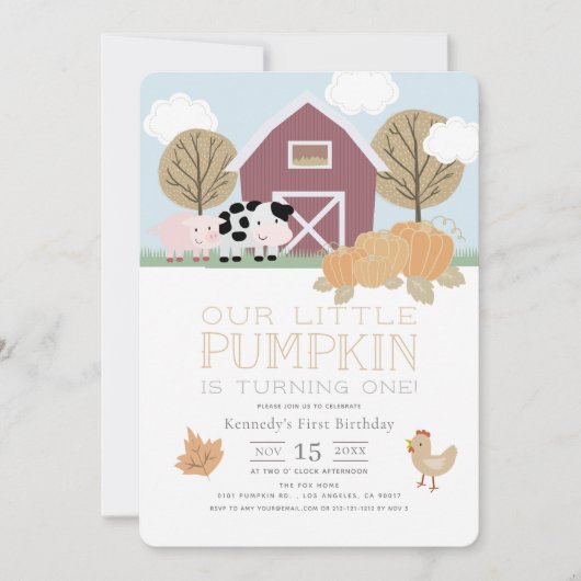 Farm Animals Barnyard Pumpkin Patch 1st Birthday I Kaart (Voorkant)
