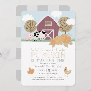 Farm Animals Barnyard Pumpkin Patch 1st Birthday I Kaart