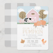 Farm Animals Barnyard Pumpkin Patch 1st Birthday Kaart (Voorkant / Achterkant)