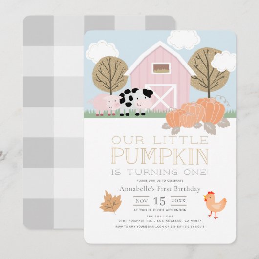 Farm Animals Barnyard Pumpkin Patch 1st Birthday Kaart (Voorkant / Achterkant)