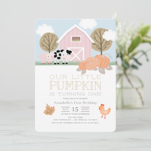 Farm Animals Barnyard Pumpkin Patch 1st Birthday Kaart (Staand voorkant)