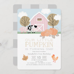 Farm Animals Barnyard Pumpkin Patch 1st Birthday Kaart