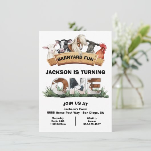 Farm Animals Barnyard Rustic Sign Birthday Party Kaart (Staand voorkant)