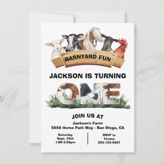 Farm Animals Barnyard Rustic Sign Birthday Party Kaart (Voorkant)