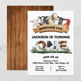 Farm Animals Barnyard Rustic Sign Birthday Party Kaart