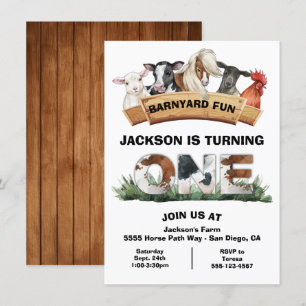 Farm Animals Barnyard Rustic Sign Birthday Party Kaart