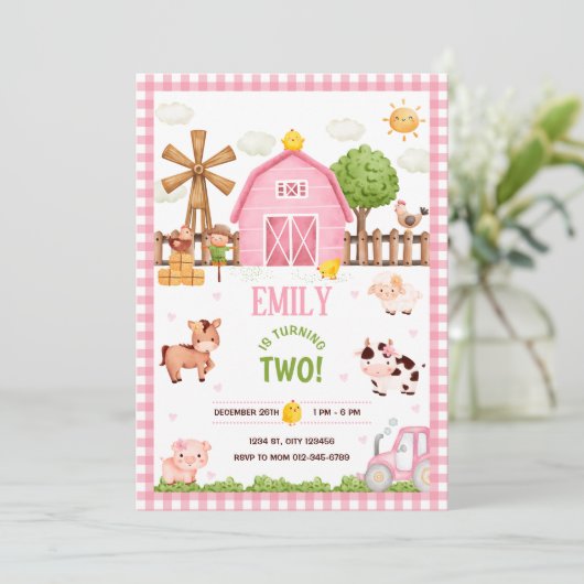 Farm Animals Barnyard Verjaardagsfeest Uitnodiging (Staand voorkant)