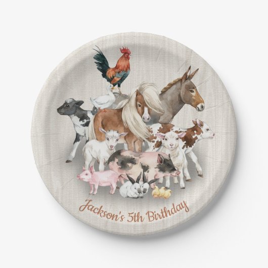 Farm Animals Barnyard verjaardagsfeestje paper bor Papieren Bordje (Voorkant)
