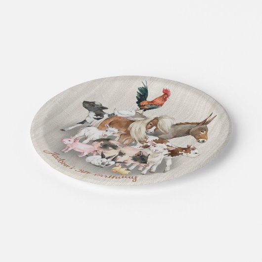 Farm Animals Barnyard verjaardagsfeestje paper bor Papieren Bordje (Gekanteld)