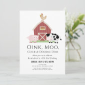 Farm Animals Barnyard White Birthday Invitation Kaart (Staand voorkant)