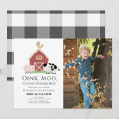Farm Animals Barnyard White Foto Birthday Invitat Kaart (Voorkant / Achterkant)