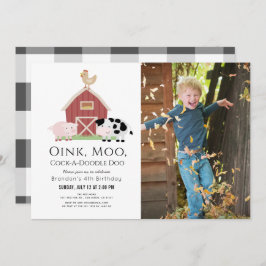 Farm Animals Barnyard White Foto Birthday Invitat Kaart