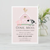 Farm Animals Baryard Pink Girl Birthday Kaart (Staand voorkant)