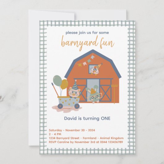 Farm Animals Birthday Barnyard Bash Uitnodiging (Voorkant)
