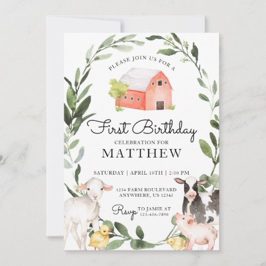 Farm Animals Birthday Invitation for a Boy Kaart (Voorkant)