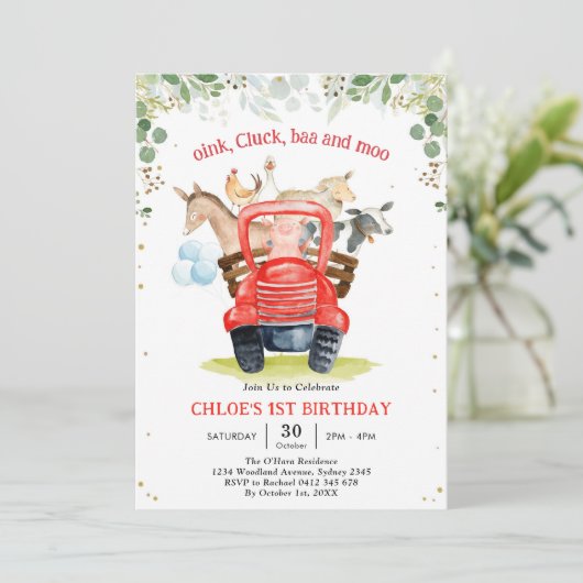Farm Animals Birthday Invitation Kaart (Staand voorkant)