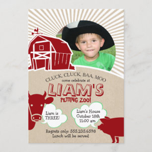 Farm Animals Birthday Invitation, Petting Zoo Kaart