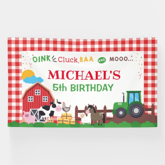 Farm animals birthday party banner backdrop (Horizontaal)