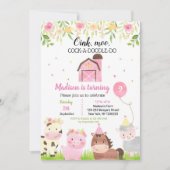 Farm Animals Birthday Party Invitation Girl Kaart (Voorkant)