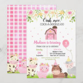 Farm Animals Birthday Party Invitation Girl Kaart (Voorkant / Achterkant)