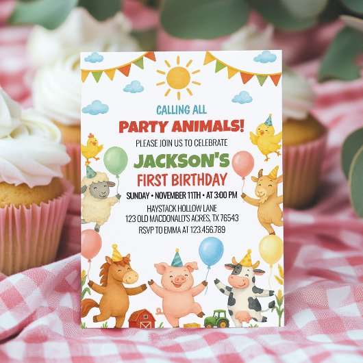 Farm Animals Birthday Party Invitation Kaart