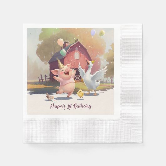 Farm Animals Birthday Party Paper Servet (Voorkant)