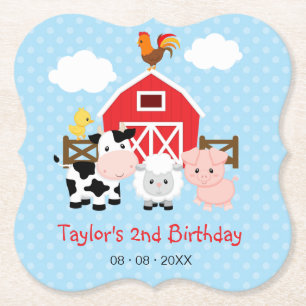 Farm Animals (blauw) Birthday Party / Baby shower Kartonnen Onderzetters
