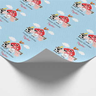 Farm Animals (Blue) Boy Birthday Personalized Cadeaupapier