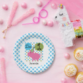 Farm Animals Blue Pig 1st Birthday Paper Borden Papieren Bordje (Feest)