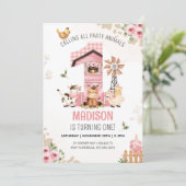 Farm Animals BOERDERIJ EERSTE VERJAARDAG Uitnodigi Kaart (Staand voorkant)