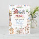 Farm animals boy ANY AGE birthday invitation. Kaart (Staand voorkant)