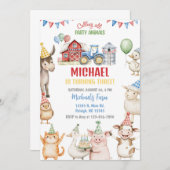 Farm animals boy ANY AGE birthday invitation. Kaart (Voorkant / Achterkant)