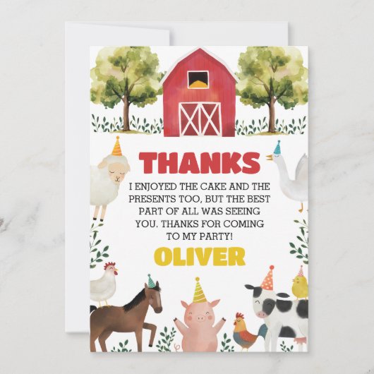 Farm Animals Boy Birthday Bedankkaart (Voorkant)