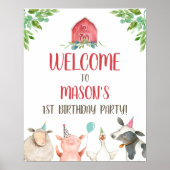 Farm Animals Boy Birthday Party Barn Barnyard Poster (Voorkant)