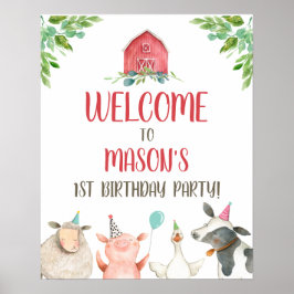 Farm Animals Boy Birthday Party Barn Barnyard Poster