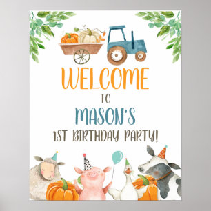 Farm Animals Boy Birthday Party Pumpkin Welkom Poster