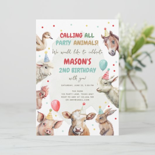 Farm Animals Boy die de partijdieren roept die op  Kaart (Staand voorkant)