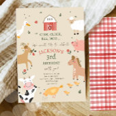 Farm Animals Boy Gingham Barnyard Birthday Kaart