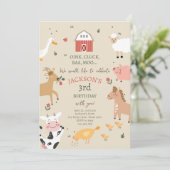 Farm Animals Boy Gingham Barnyard Birthday Kaart (Staand voorkant)