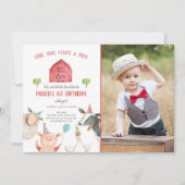 Farm Animals Boy Red Gingham Barnyard Birthday Kaart (Voorkant)