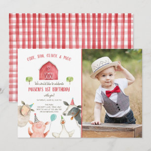 Farm Animals Boy Red Gingham Barnyard Birthday Kaart