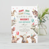 Farm Animals Boy Red Gingham Barnyard Birthday Kaart (Staand voorkant)