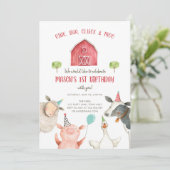 Farm Animals Boy Red Gingham Barnyard Birthday Kaart (Staand voorkant)