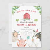Farm Animals Boy Red Gingham Barnyard Birthday Kaart (Voorkant)